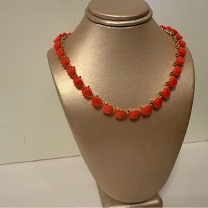 LONGCRAFT NECKLACE CHOKER COLLAR ORANGE THERMO PLASTIC GOLD TONE SETTING 12”-15”
